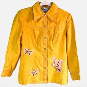 Vintage 1970’s Dotti Didit Festival Butterfly‎ Embroidered Yellow Denim Jacket